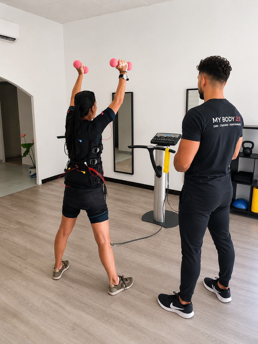 Séance d'électrostimulation encadrée par un coach au studio MyBody 2.0 à Marseille